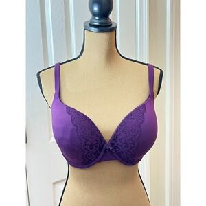 Victoria's Secret Perfect Shape Bra 34DDD Purple Lace Plunge Push Up